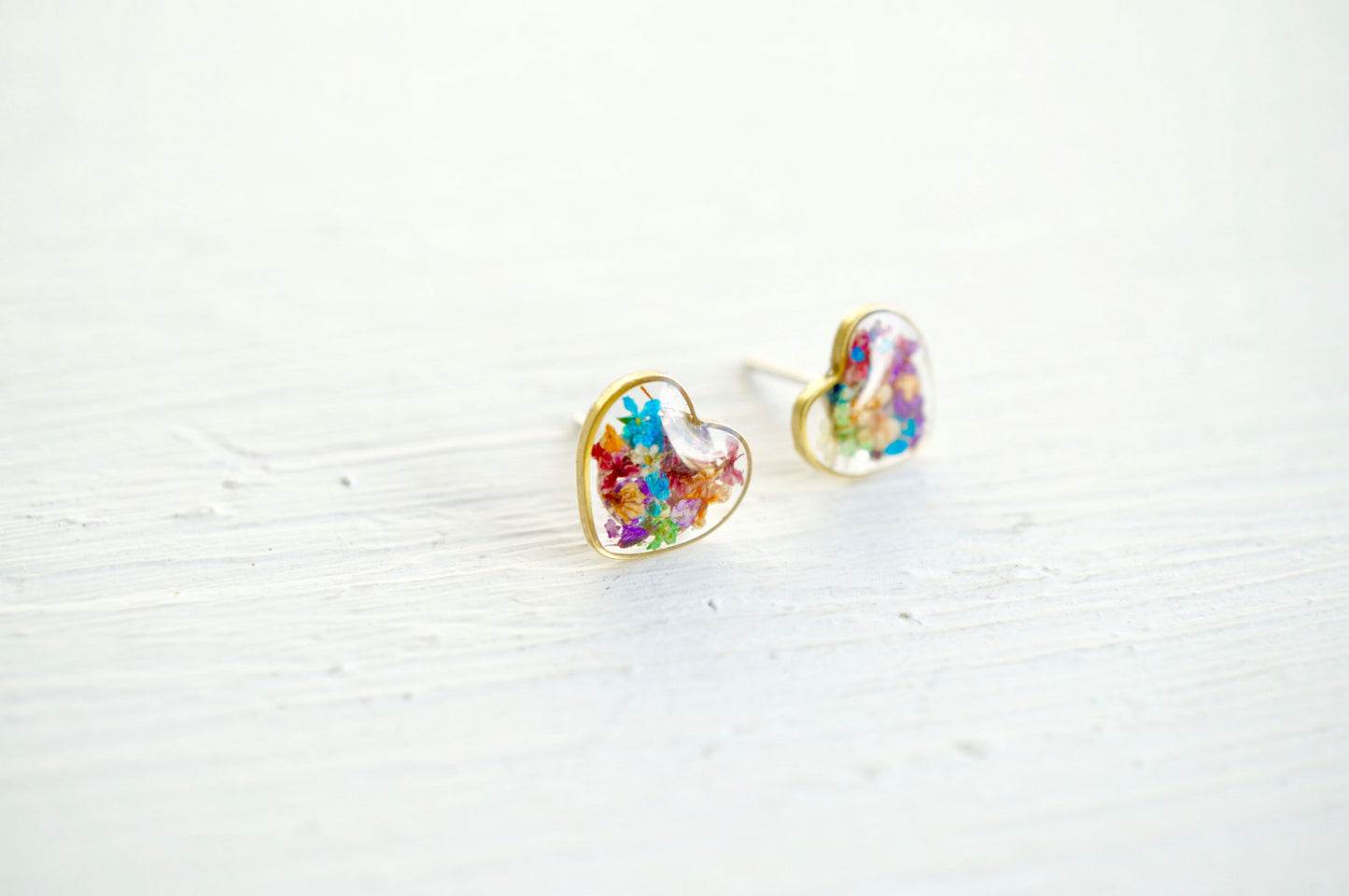 Real Pressed Flower and Resin Stud Earrings in Party Mix