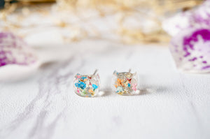 Real Dried Flowers and Resin Cat Stud Earrings in Party Mix