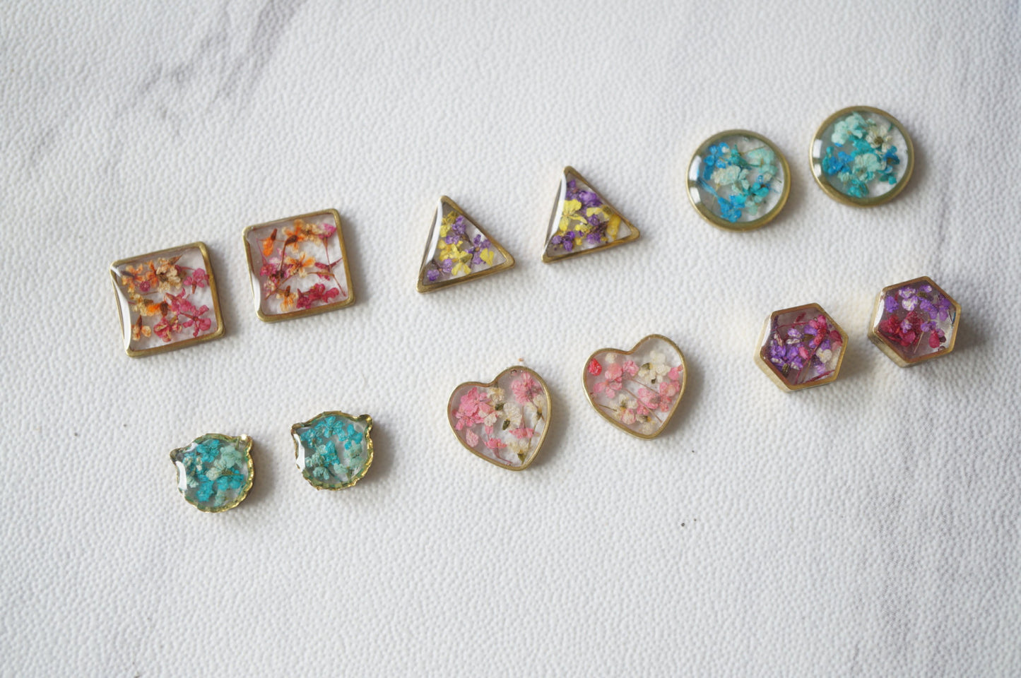 Real Dried Flowers and Resin Stud Earrings in Pink Orange Mix