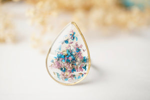 Real Pressed Flower and Resin Ring in Purple and Blue