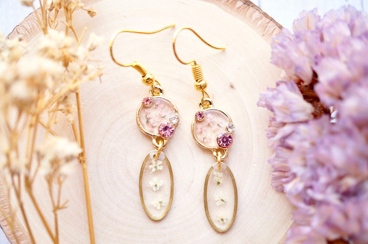 Real Pressed Flowers Earrings, Gold Drops in Purples – ann + joy