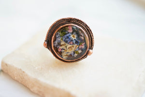 Real Pressed Flower and Resin Ring, Copper and Mixed Flowers