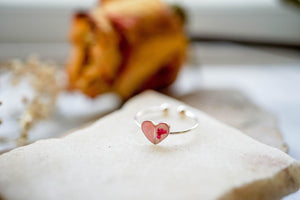 Real Pressed Flower and Resin Ring, White and Mint Heart Ring