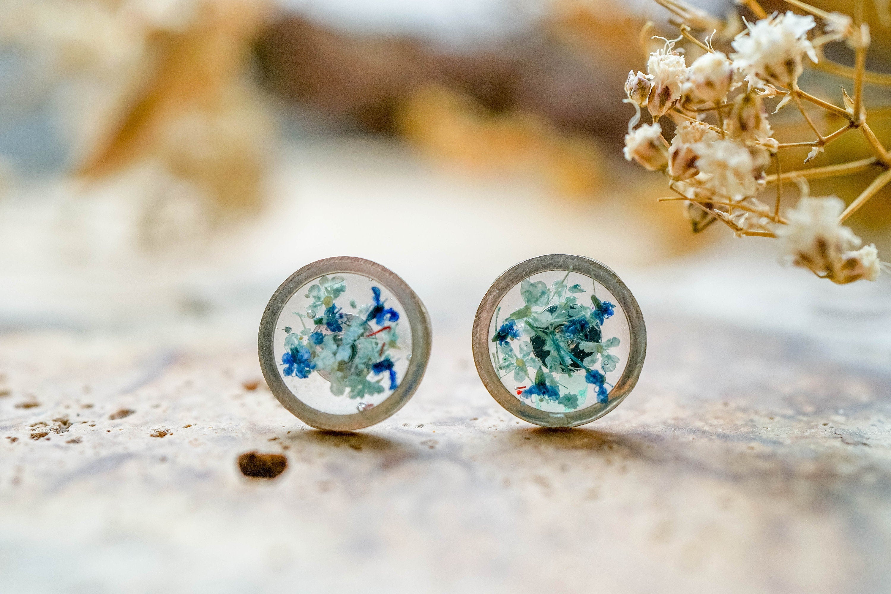 Blue Flowers porcelain shops earrings.Great Christmas Gift for her.Cluster earrings.