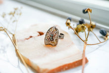 Real Pressed Flower and Resin Ring, Geode Druzy Copper Ring in Mint