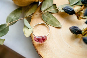 Real Pressed Flower and Resin Ring, Heart with Heather Flowers