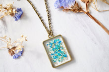 Real Pressed Flower and Resin Necklace in Teal Mint Blue Mix