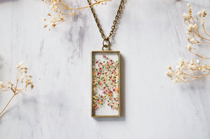 Real Pressed Flower and Resin Necklace in White Pink Orange Green Mix