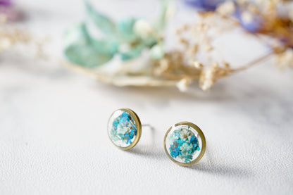 Real Dried Flowers and Resin Stud Earrings in Mint Blue Mix