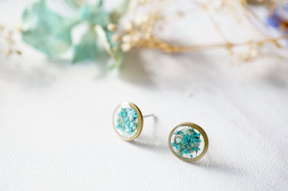 Real Dried Flowers and Resin Stud Earrings in Mint Teal Mix