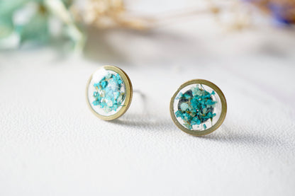 Real Dried Flowers and Resin Stud Earrings in Mint Teal Mix