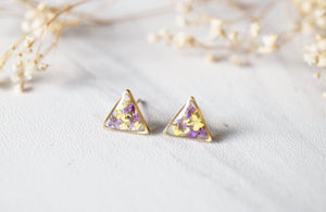 Real Dried Flowers and Resin Stud Earrings in Purple and Yellow Mix