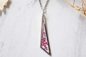 Real Pressed Flower and Resin Necklace in Mint Green, Purples, and Pinks Mix