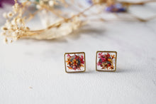 Real Dried Flowers and Resin Stud Earrings in Pink Orange Mix