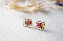 Real Dried Flowers and Resin Stud Earrings in Pink Orange Mix