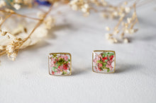 Real Dried Flowers and Resin Stud Earrings in Pink Green Mix