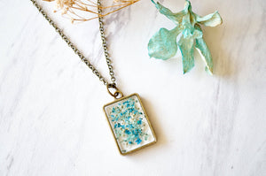 Real Pressed Flower and Resin Necklace in Teal Mint Blue Mix