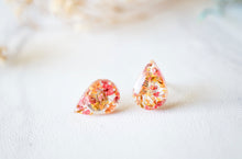 Real Dried Flowers and Resin Teardrop Stud Earrings in Pink Orange Yellow