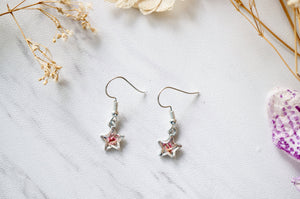 Real Dried Flowers and Resin Star Earrings in Magenta and White