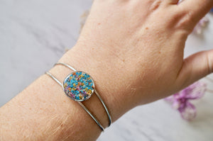 Real Dried Flowers and Resin Bracelet in Mint Blue Yellow Pink Mix