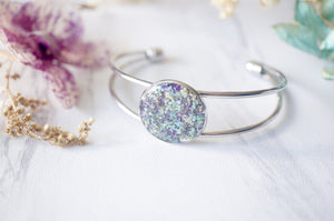Real Dried Flowers and Resin Bracelet in Mint Purple White