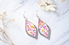 Real Pressed Flowers and Resin Earrings in Red Orange Pink Yellow