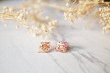 Real Dried Flowers and Resin Diamond Stud Earrings in Orange Rose White
