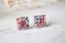 Real Dried Flowers and Resin Square Stud Earrings in Red Mix
