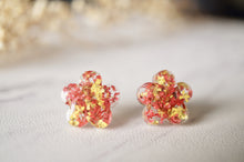 Real Dried Flowers and Resin Flower Shaped Stud Earrings in Yellow and Red