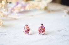 Real Dried Flowers and Resin Teardrop Stud Earrings in Pink Purple Orange