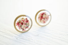Real Pressed Flower and Resin Stud Earrings in Pinks and White Mix