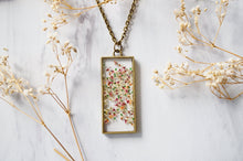 Real Pressed Flower and Resin Necklace in White Pink Orange Green Mix