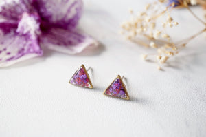 Real Dried Flowers and Resin Stud Earrings in Purple and Magenta Mix