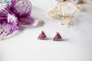 Real Dried Flowers and Resin Stud Earrings in Purple and Magenta Mix