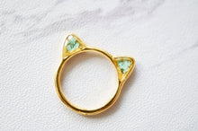 Real Pressed Flower and Resin Gold Cat Ring in Baby Blues