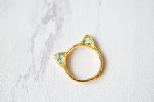 Real Pressed Flower and Resin Gold Cat Ring in Baby Blues