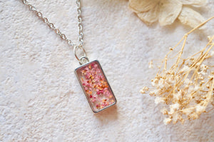 Real Dried Flowers in Resin Necklace in Pinks and Oranges