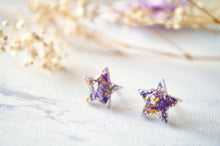 Real Dried Flowers and Resin Star Stud Earrings in Purple Pink Yellow