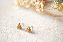 Real Dried Flowers and Resin Triangle Stud Earrings in Pink, Orange, Green