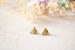 Real Dried Flowers and Resin Triangle Stud Earrings in Yellow and White
