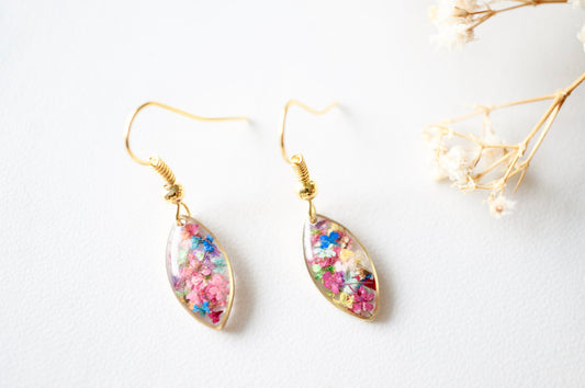 Real Dried Flowers and Resin Earrings in Gold and Party Mix