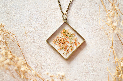 Real Dried Flowers and Resin Necklace, Diamond Orange Mix
