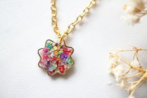Real Dried Flowers and Resin Necklace, Tiny Gold Flower in Party Mix