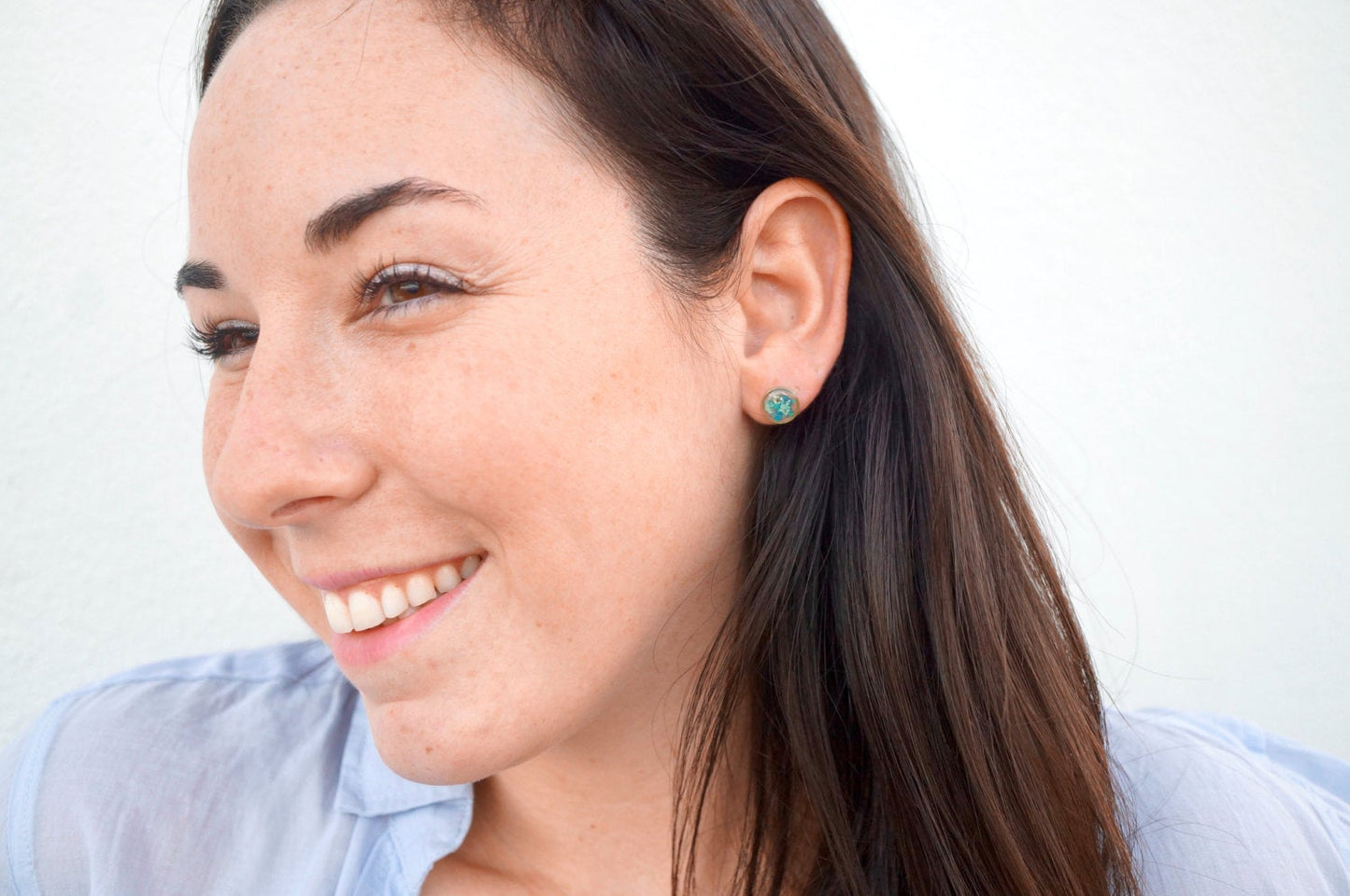 Real Pressed Flowers and Resin Stud Earrings, Raw Brass Circle in Yellow and Brown