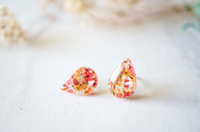 Real Dried Flowers and Resin Teardrop Stud Earrings in Pink Orange Yellow