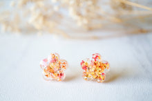 Real Dried Flowers and Resin Stud Earrings in Pink Orange Yellow