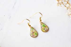 Real Dried Flowers and Resin Earrings, Gold Teardrops in Purple Yellow White Green