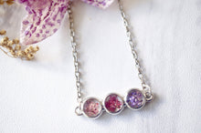 Real Pressed Flowers and Resin Necklace Ombre Pink Purple Bar