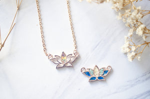 Real Pressed Flowers and Resin Necklace Rose Gold Ombre Lotus Flower