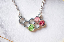 Real Dried Flowers in Honeycomb Resin Necklace in Green and Pinks